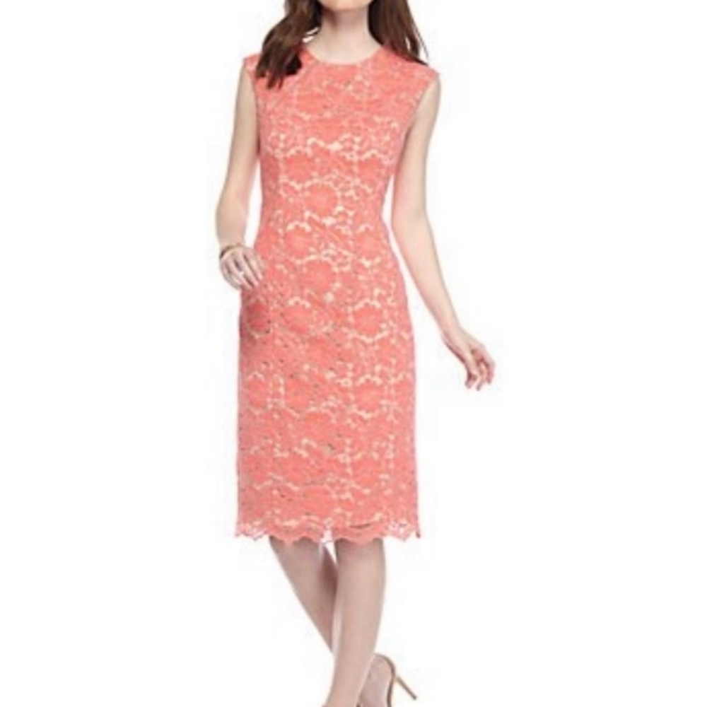 Vince Camuto Coral Floral Lace Midi Dress